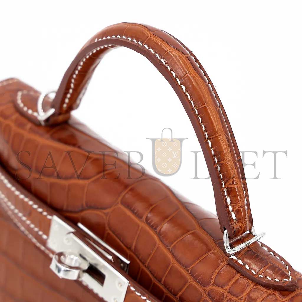 H**mes master mini kelly ii matte american crocodile yellow silver buckle (19*12*5.5cm)